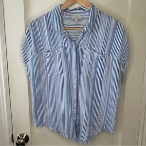 SALE 2/25 Lucky Brand Short Sleeve Button Up Blue White Striped Blouse -Large